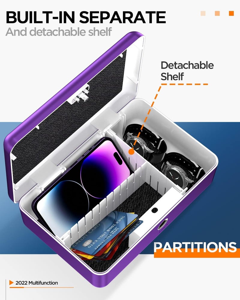 AICase Biometric Fingerprint Storage Box Portable Cash Jewelry Lock Box Rechargeable Lock for Car,Home,Office,Travel-Purple - Image 4