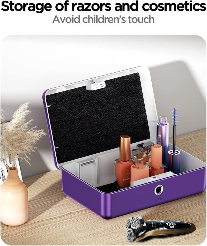 AICase Biometric Fingerprint Storage Box Portable Cash Jewelry Lock Box Rechargeable Lock for Car,Home,Office,Travel-Purple - Image 5