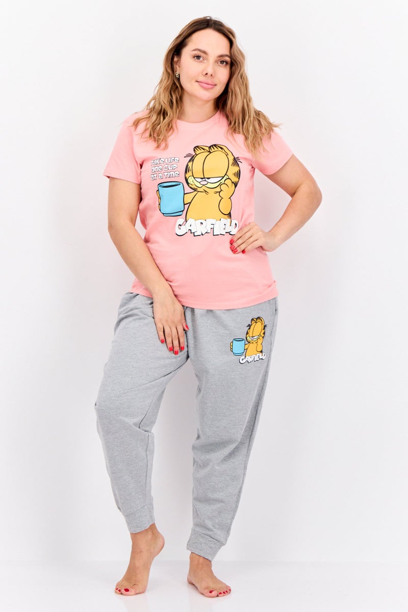 nickelodeon Women 2Pcs Set Garfield Pajama, Pink - Image 1