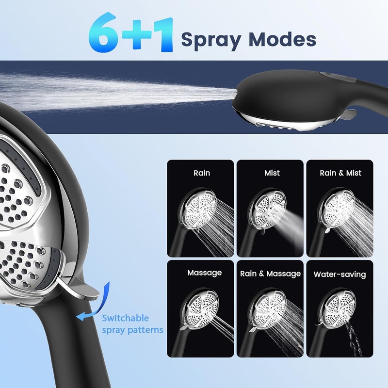 FEELSO Hard Water Filter Shower Head with 15 Layers Filtration & 1.5m Hose | 3 Modes Water Saving High Pressure Shower Heads for Residual Chlorine Remove ＆ Reduce Dry Itchy Skin Silver - Image 1
