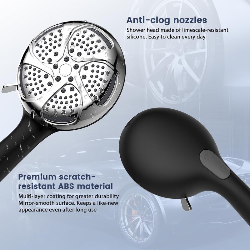 FEELSO Hard Water Filter Shower Head with 15 Layers Filtration & 1.5m Hose | 3 Modes Water Saving High Pressure Shower Heads for Residual Chlorine Remove ＆ Reduce Dry Itchy Skin Silver - Image 5