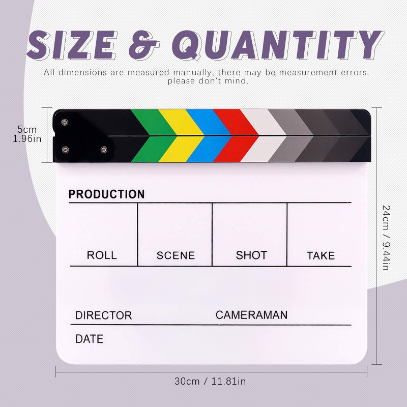 Swpeet 8Pcs 10"x12" Acrylic Film Movie Directors Clapboard Kit, Magnetic Blackboard Eraser, M3 Hex Wrench and 5Pcs Custom Pens Dry Erase Director Clapper Coating Board Slate for Director or Film Fans - Image 2