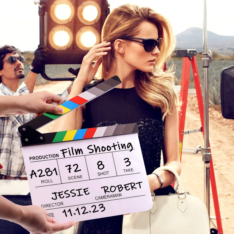Swpeet 8Pcs 10"x12" Acrylic Film Movie Directors Clapboard Kit, Magnetic Blackboard Eraser, M3 Hex Wrench and 5Pcs Custom Pens Dry Erase Director Clapper Coating Board Slate for Director or Film Fans - Image 5