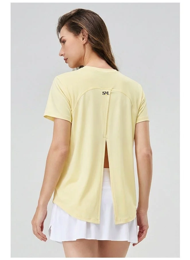 Svl Yellow Clara Padel & Tennis T-shirt with Half Slit Back for Women | Best Price UAE