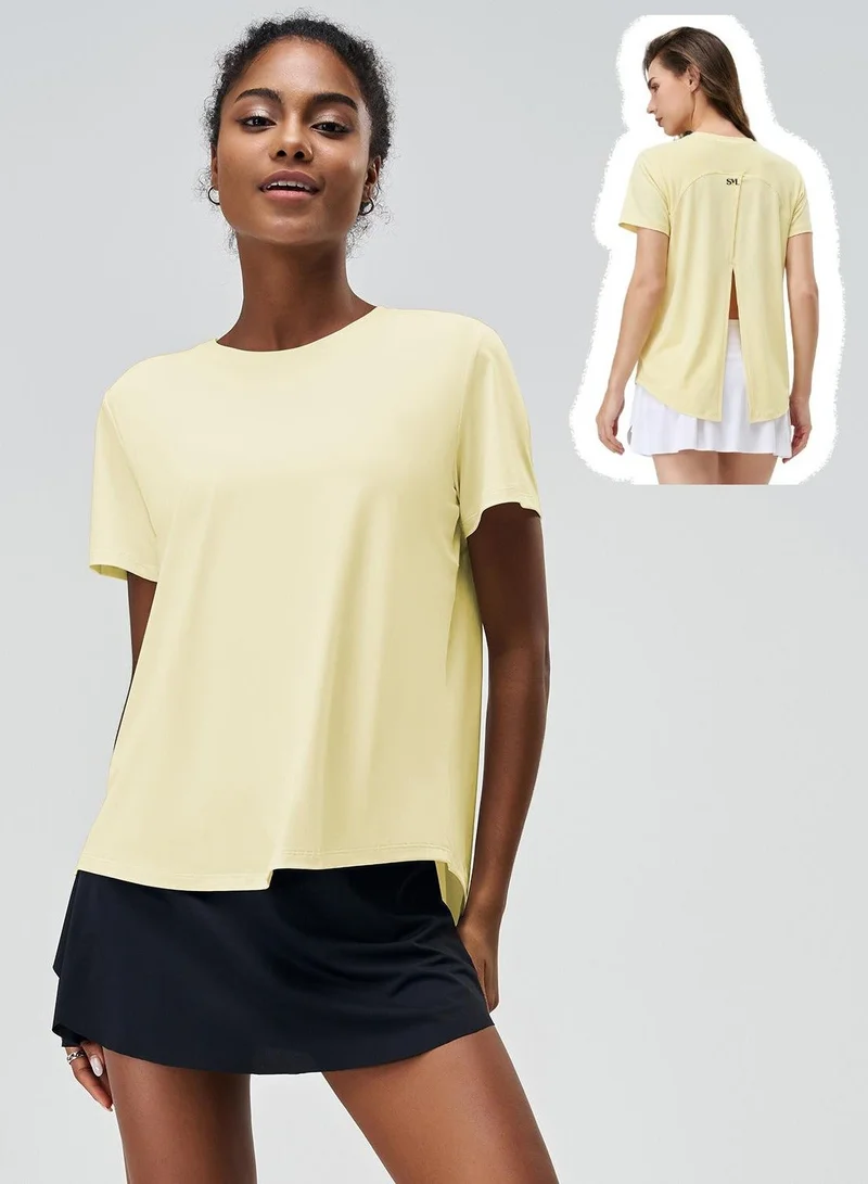 SVL Women's T-shirt with Half Slit Back - Light Yellow - SVL