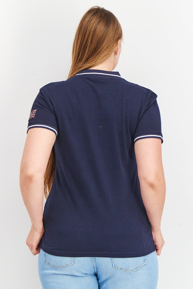 GEOGRAPHICAL NORWAY Women Spread Neck Short Sleeves Graphic Print Polo Shirt, Navy Blue - Image 2
