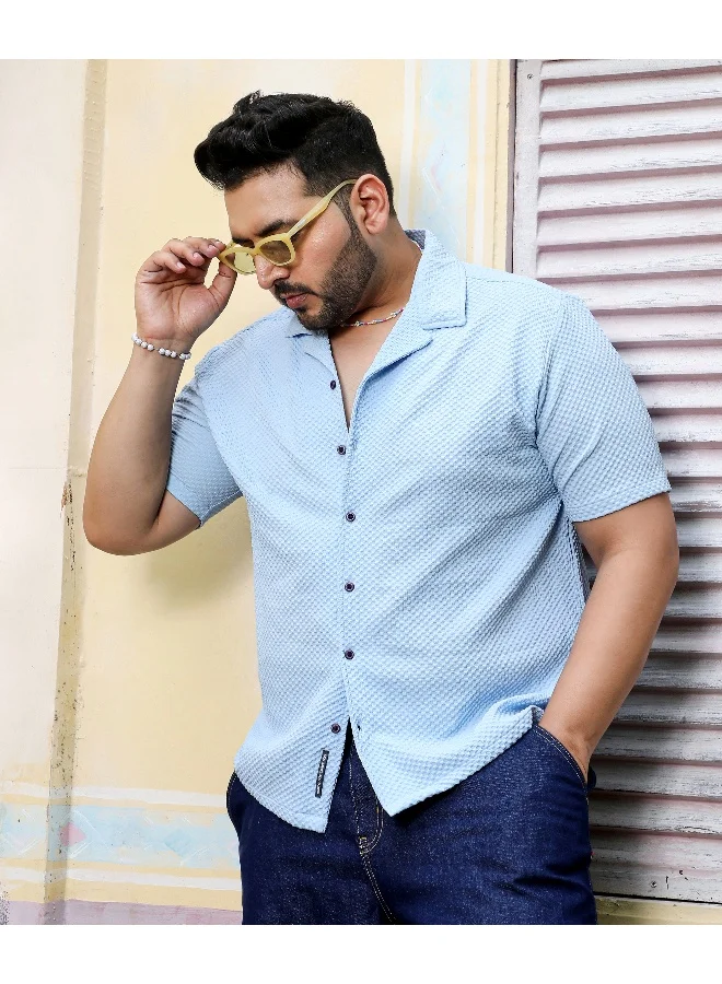 Instafab Plus Men's Light Blue Self-Design Block Shirt