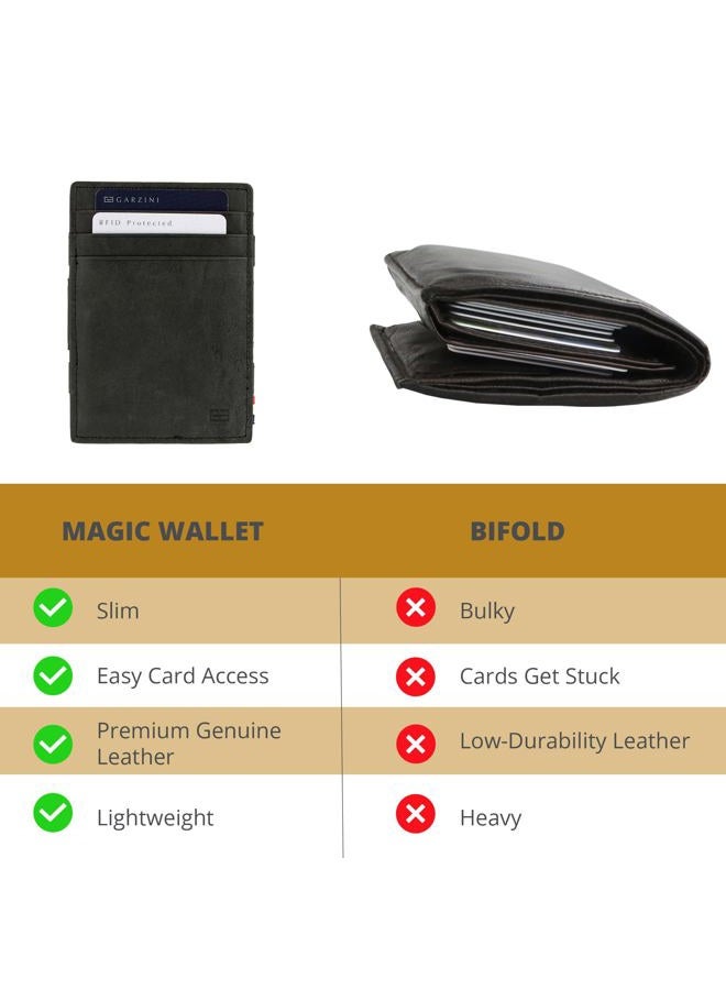 Garzini Magic Wallet, Mens Wallet Leather, ID Card Holder RFID Blocking, Slim Wallet for Men for 10 Cards, Brushed Black - Image 3