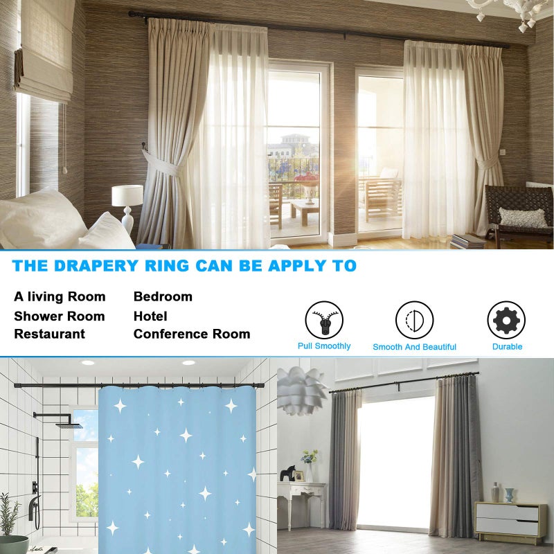 AWTOK 40 PCS Black Curtain Rings with Eyelet Apply for Fits Up to 1.75 inch Curtain Rod (Black Drapery Rings) - Image 4