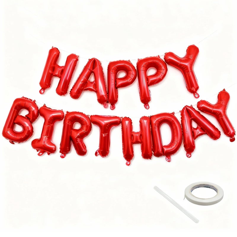 K.E.J. Red Happy Birthday Balloon Banner -16 Inch Mylar Foil Letters Balloons, Reusable Birthday Decorations and Party Supplies, Suitable for Men and Women's Birthday Decorationsï¼ŒParty Backdrop - Image 1