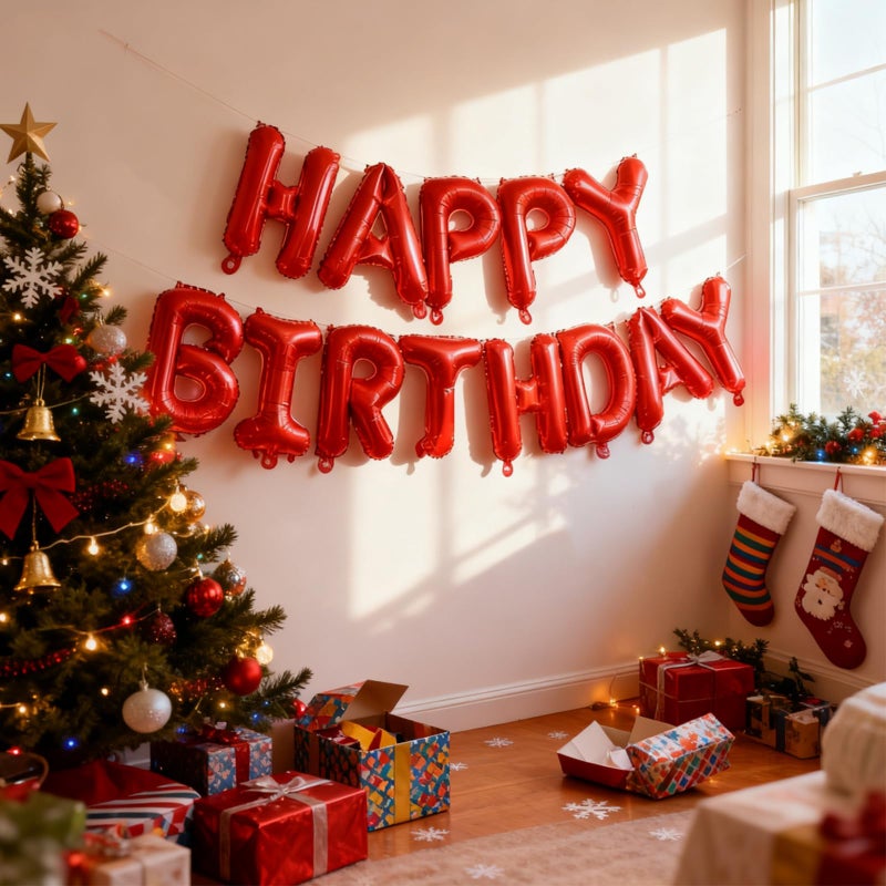 K.E.J. Red Happy Birthday Balloon Banner -16 Inch Mylar Foil Letters Balloons, Reusable Birthday Decorations and Party Supplies, Suitable for Men and Women's Birthday Decorationsï¼ŒParty Backdrop - Image 5