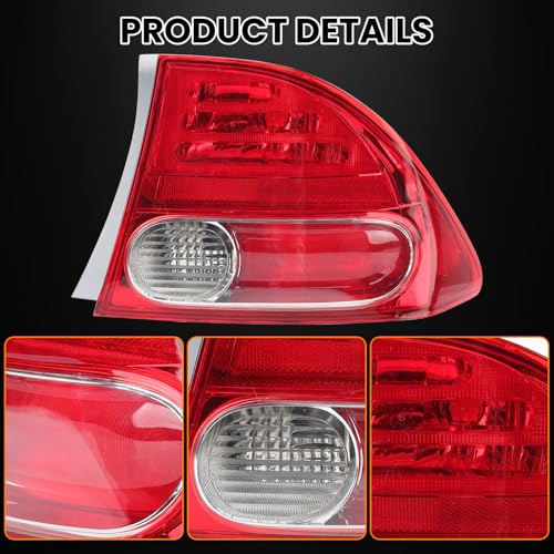Clidr Tail Light Lens for 2006 2007 2008 Honda Civic 4-Door Sedan/Hybrid Passenger Side HO2801165 33501-SNA-A02 (Right) - Image 4