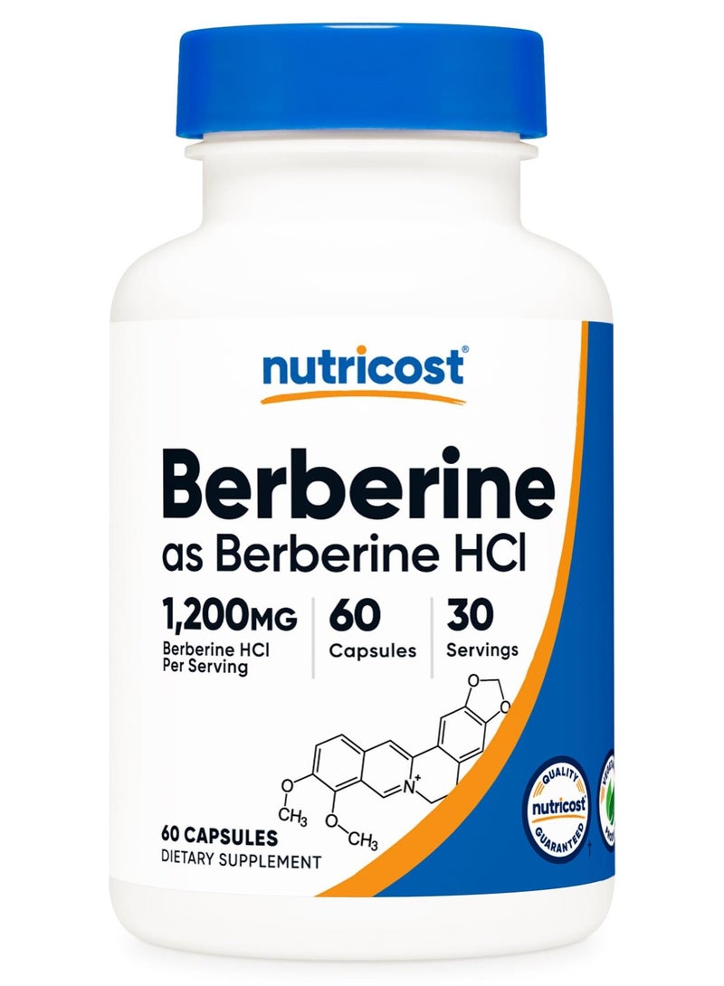 Nutricost بيربرين كـ بيربرين هيدروكلوريد 1200 ملغ بيربرين هيدروكلوريد لكل حصة، 60 كبسولة، 30 حصة، مكمل غذائي - Image 1