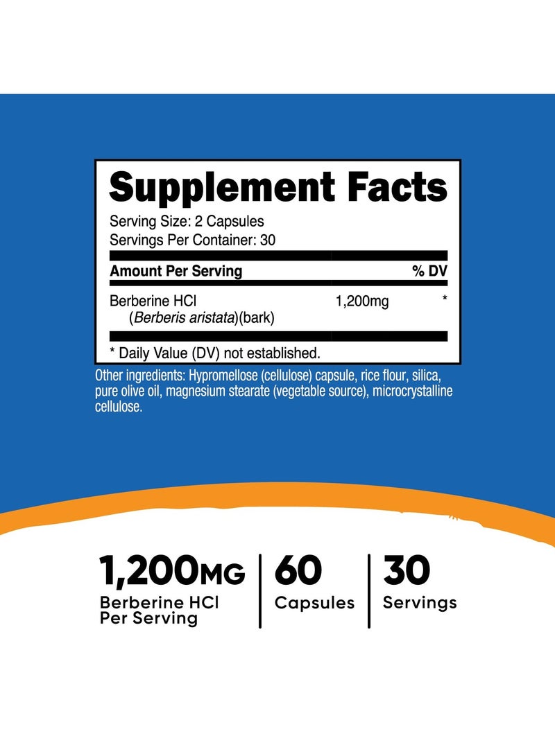 Nutricost Berberine as Berberine HCl 1200 mg Berberine HCl Per Serving, 60 Capsules, 30 Servings, Dietary Supplement  - Image 2
