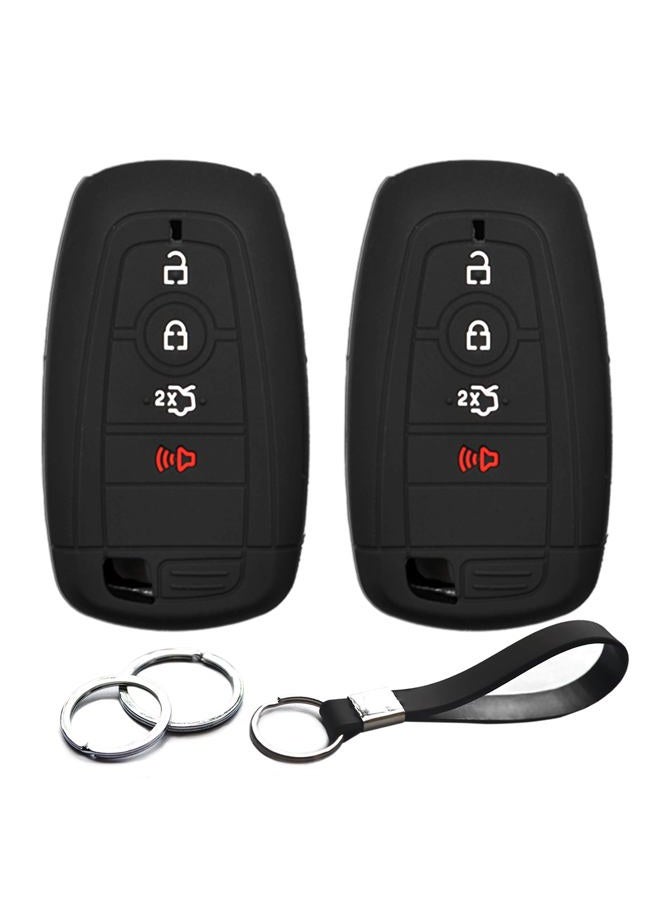 INFIPAR 2pcs Compatible with Ford Mustang Edge Expedition Explorer F-150 Lightning Ranger Bronco Escape Maverick Transit Connect Fusion Smart 4 Buttons Key Fob Cover Case Key Chain Protector Holder - Image 1