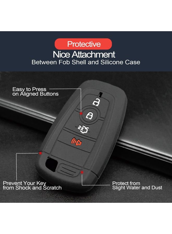 INFIPAR 2pcs Compatible with Ford Mustang Edge Expedition Explorer F-150 Lightning Ranger Bronco Escape Maverick Transit Connect Fusion Smart 4 Buttons Key Fob Cover Case Key Chain Protector Holder - Image 4