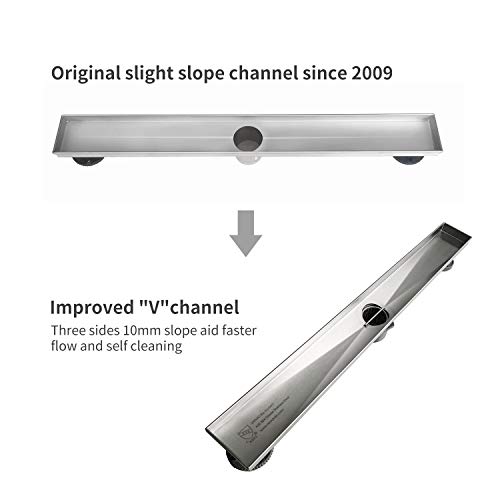 Neodrain Chrome 24-Inch Linear Shower Drain with Removable Quadrato Pattern Grate, Polished 304 Stainless Steel Rectangular Shower Floor Drain,with Leveling Feet, Hair Strainer - Image 3