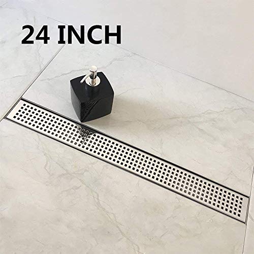 Neodrain Chrome 24-Inch Linear Shower Drain with Removable Quadrato Pattern Grate, Polished 304 Stainless Steel Rectangular Shower Floor Drain,with Leveling Feet, Hair Strainer - Image 2
