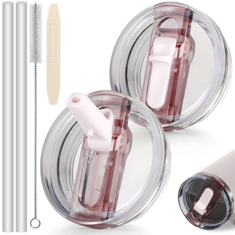ANTAND 30oz Flip Straw Lid for Stanley Quencher H2.0 Tumbler, 2 Pack Leak Proof Lid Replacement No Spill Cover for Stanley Cup Accessories ProTour (Rose Quartz,Rose Quartz) - Image 1