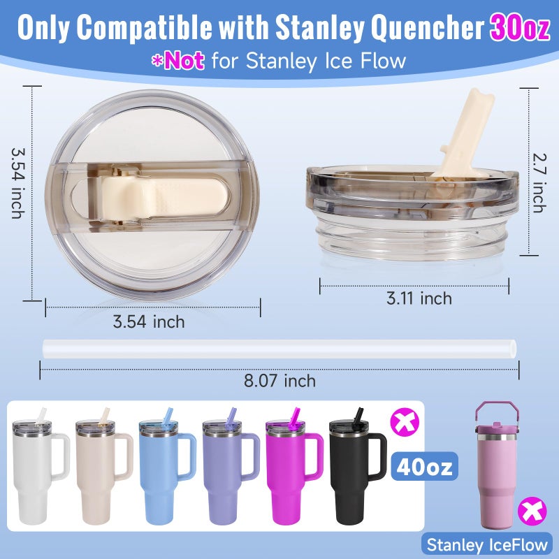 ANTAND 30oz Flip Straw Lid for Stanley Quencher H2.0 Tumbler, 2 Pack Leak Proof Lid Replacement No Spill Cover for Stanley Cup Accessories ProTour (Rose Quartz,Rose Quartz) - Image 2