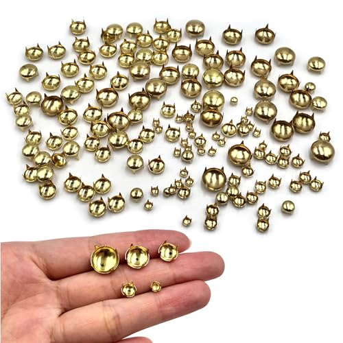 Honigo 150pcs Nailheads Round Dome Studs Rivets Gold Metal Solid Brass 4/6/8/10/12mm 4 Prongs Spikes Spots for Leather Craft Clothes Belt Bag Shoes Decorations Totes DIY Craft - Image 5