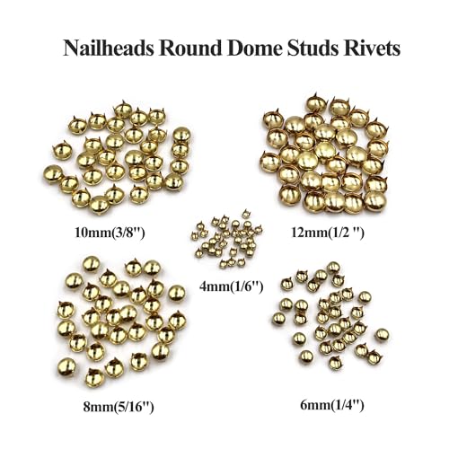 Honigo 150pcs Nailheads Round Dome Studs Rivets Gold Metal Solid Brass 4/6/8/10/12mm 4 Prongs Spikes Spots for Leather Craft Clothes Belt Bag Shoes Decorations Totes DIY Craft - Image 4