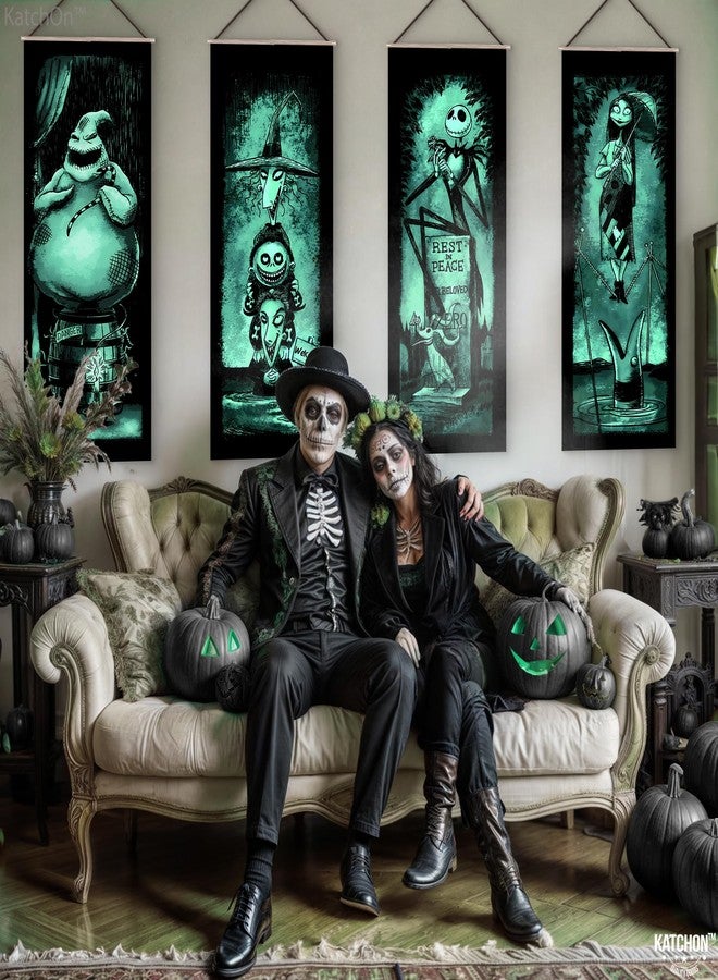 كاتشون لوحة جدارية مرعبة قابلة للتمديد من كاتش أون - 47 × 16 بوصة، عبوة من 4 قطع | لافتة قصر مسكون وهيكل عظمي لتزيين الهالوين في الأماكن المغلقة والمفتوحة | ديكورات جدارية للهالوين - Image 5