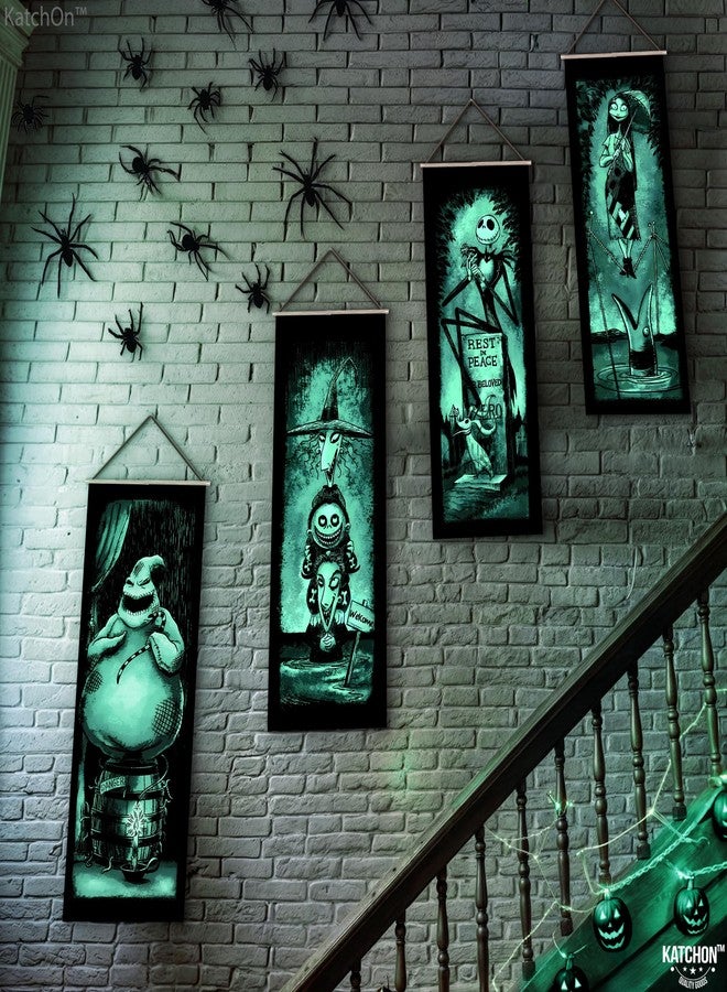 كاتشون لوحة جدارية مرعبة قابلة للتمديد من كاتش أون - 47 × 16 بوصة، عبوة من 4 قطع | لافتة قصر مسكون وهيكل عظمي لتزيين الهالوين في الأماكن المغلقة والمفتوحة | ديكورات جدارية للهالوين - Image 3