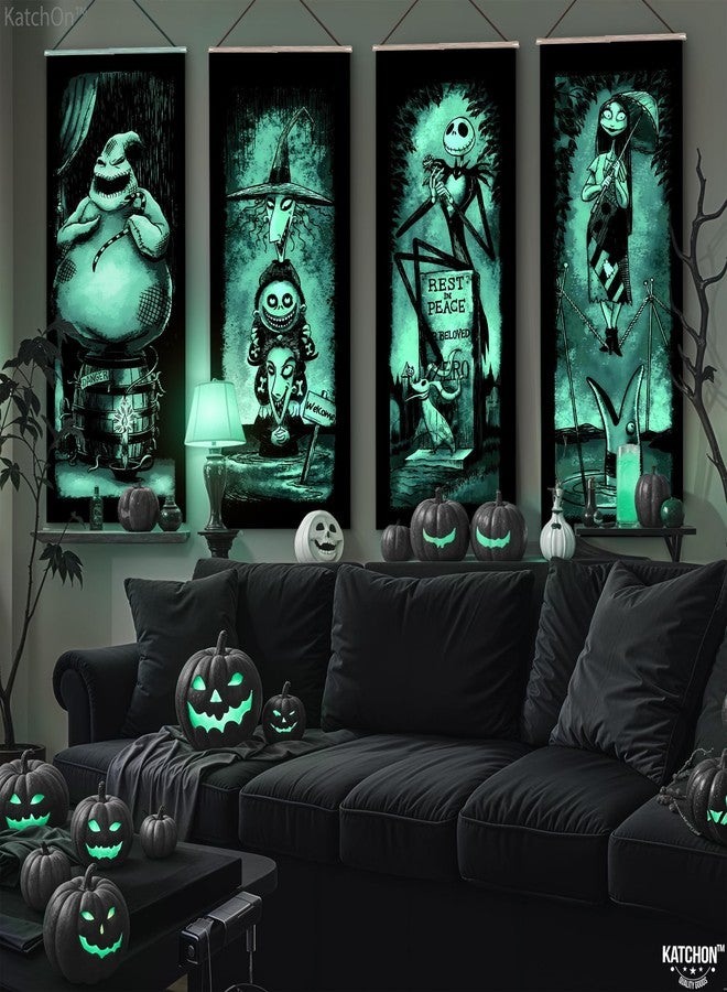 كاتشون لوحة جدارية مرعبة قابلة للتمديد من كاتش أون - 47 × 16 بوصة، عبوة من 4 قطع | لافتة قصر مسكون وهيكل عظمي لتزيين الهالوين في الأماكن المغلقة والمفتوحة | ديكورات جدارية للهالوين - Image 4