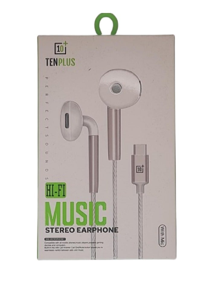 tenplus Experience unparalleled sound quality with our Type-C Hi-Fi Stereo Earphones, which have an integrated microphone for crystal-clear calls. Elevate your listening experience today! - Image 1