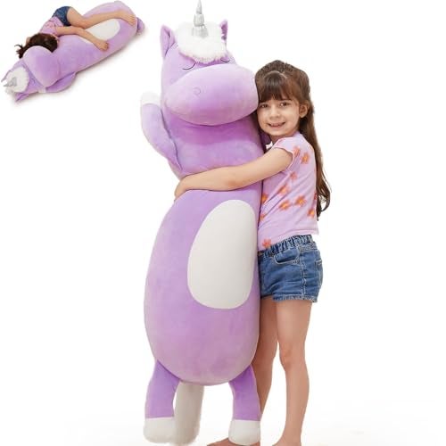 MorisMos Giant Plush Unicorn Body Pillow 4 Ft51 in Long Purple Unicorn Stuffed Animal Body Pillow for Kid Girl BoySoft Big Hugging Toy for Girlfriend Adult Large Stuffed Animal Gifts for Birthday - Image 1