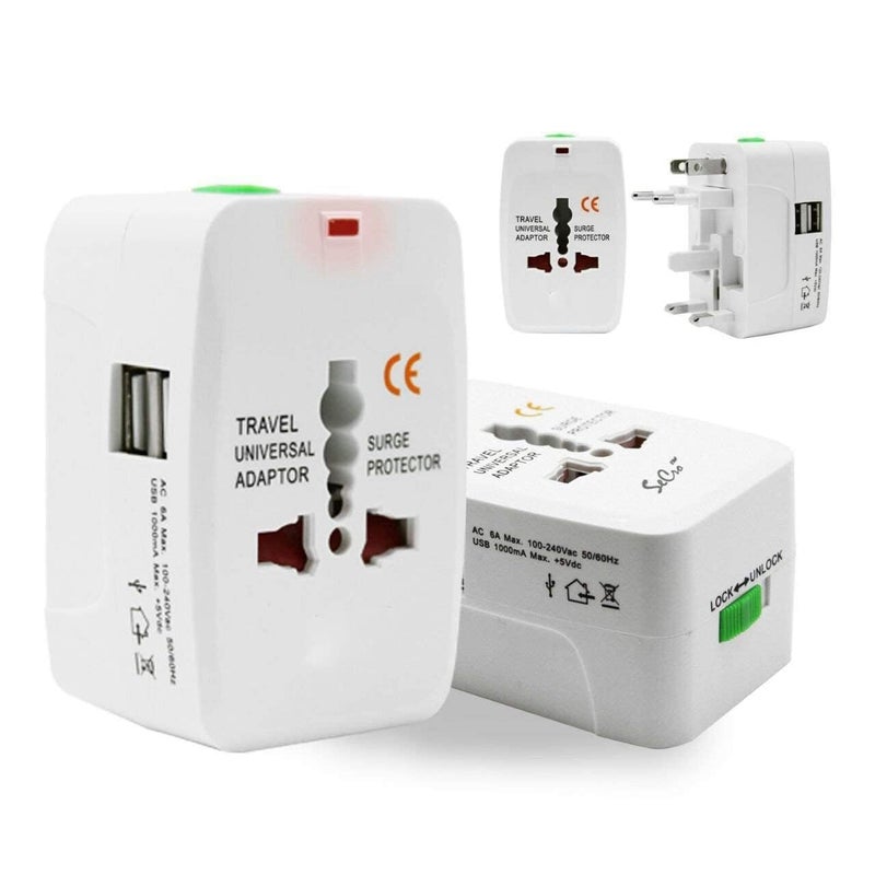Dhanuom Travel Adapter with Built in Dual USB Charger Ports with Protected Electrical PlugWhite 1 pcs - Image 1