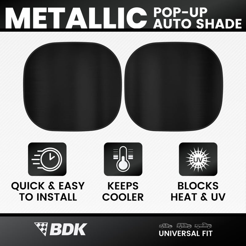 BDK 2PC Metallic Black Car Window Sun Shade Auto Shade for Windshield Visor, Block UV Reflect Heat to Keep Your Car SUV Truck, 31.75" x 28.75" - Image 2