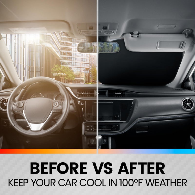 BDK 2PC Metallic Black Car Window Sun Shade Auto Shade for Windshield Visor, Block UV Reflect Heat to Keep Your Car SUV Truck, 31.75" x 28.75" - Image 5
