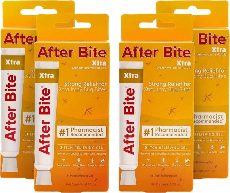 After Bite Xtra Formula - Itch Relief with Diphenhydramine HCl - Ideal for Mosquito & Fire Ant Bites, Bees & More - Portable Gel Formula - 0.7 oz (4 Pack)