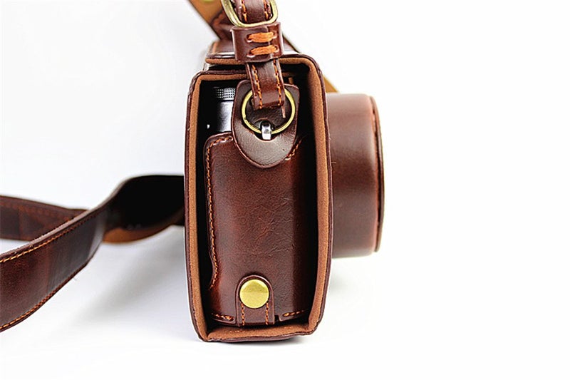 BolinUS X100 Case, BolinUS Handmade PU Leather Fullbody Camera Case Bag Cover for Fujifilm Fuji X100 X100S X100T Bottom Opening Version + Neck Strap -Coffee - Image 4