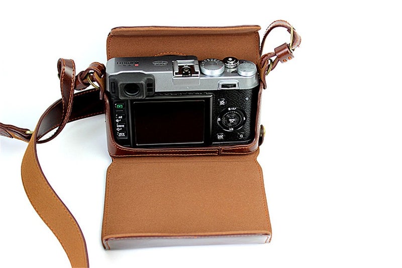 BolinUS X100 Case, BolinUS Handmade PU Leather Fullbody Camera Case Bag Cover for Fujifilm Fuji X100 X100S X100T Bottom Opening Version + Neck Strap -Coffee - Image 3