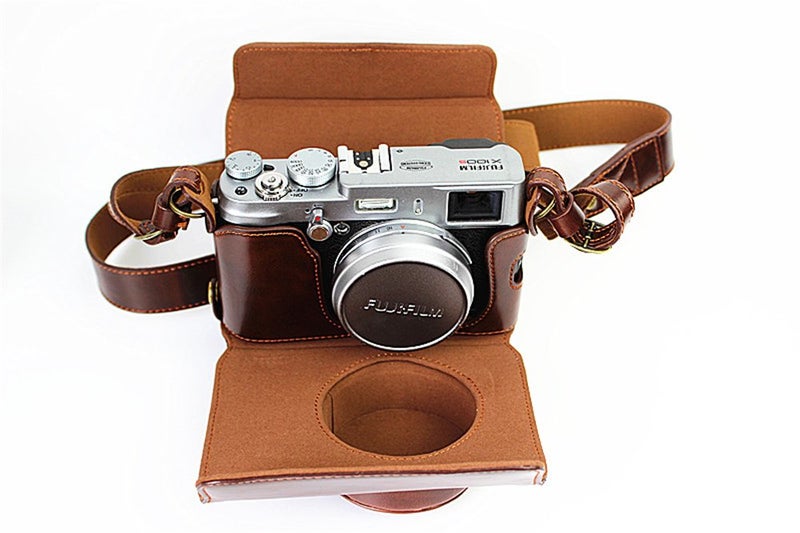 BolinUS X100 Case, BolinUS Handmade PU Leather Fullbody Camera Case Bag Cover for Fujifilm Fuji X100 X100S X100T Bottom Opening Version + Neck Strap -Coffee - Image 2