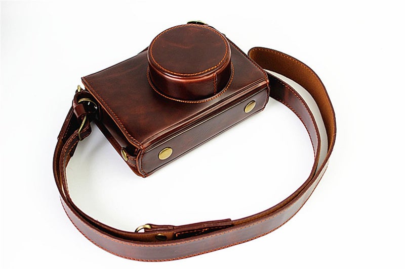 BolinUS X100 Case, BolinUS Handmade PU Leather Fullbody Camera Case Bag Cover for Fujifilm Fuji X100 X100S X100T Bottom Opening Version + Neck Strap -Coffee - Image 1