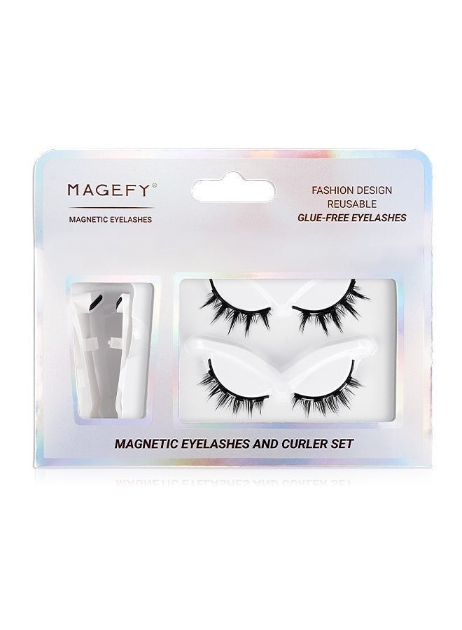 Magnetic False Eyelashes With Eyelash Curler, No Glue Required, Natural And Realistic 3D Effect, Waterproof False Eyelash Set, Reusable (2 pairs) - view 3