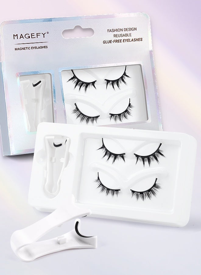 Magnetic False Eyelashes With Eyelash Curler, No Glue Required, Natural And Realistic 3D Effect, Waterproof False Eyelash Set, Reusable (2 pairs) - view 5