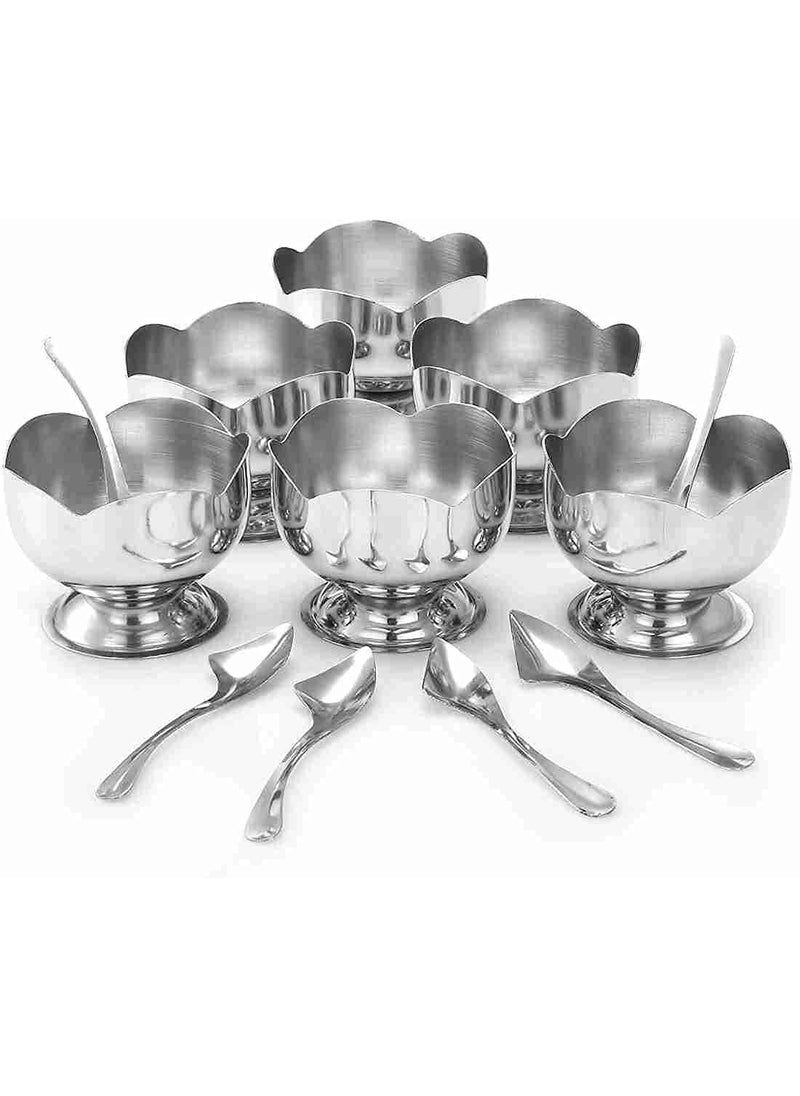 KD ZONE KD ZONE Stainless Steel Set of 126 Lotus Ice Cream CupSoup Bowl and 6 Ice Cream Spoon 