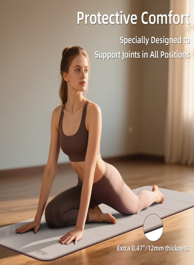 WEILA 71x24inch Foldable Excercise Yoga Mat Extra Thick with SGS Certified Odourless POE Material - Light Weight Non Skid Easy to Clean Travel Workout Mat (Light Coffee, Thick(1/2in)) - Image 2