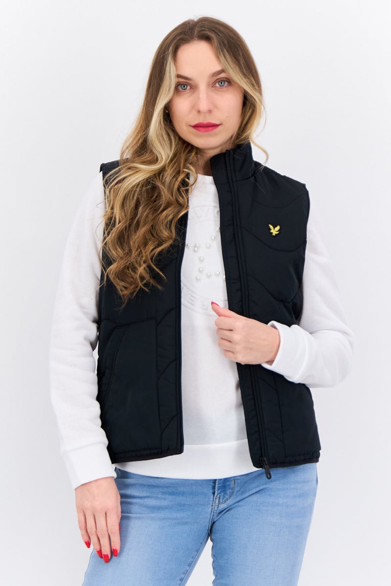 Lyle & Scott Women Embroidered Logo Puffer Vest, Black - Image 1