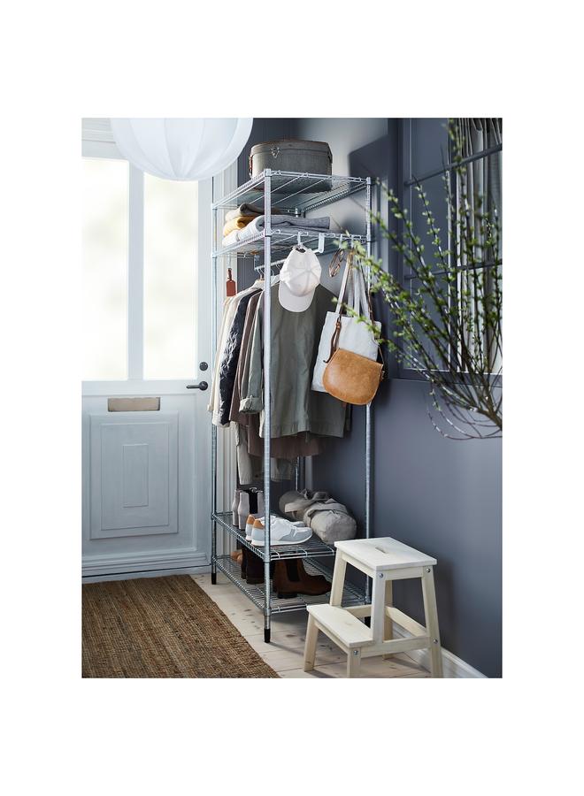 زبون وحدة رفوف مع سكة تعليق ملابس، مجلفنة، 92X50X201 سم - Image 2