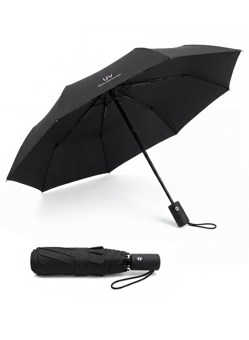 umbrella UPF 50+ UV Protection Umbrella, Automatic Open Close Compact Folding Travel Umbrella, 8-Rib Wind-Resistant Rain & Sun Umbrella, 97 cm, Black - Image 1