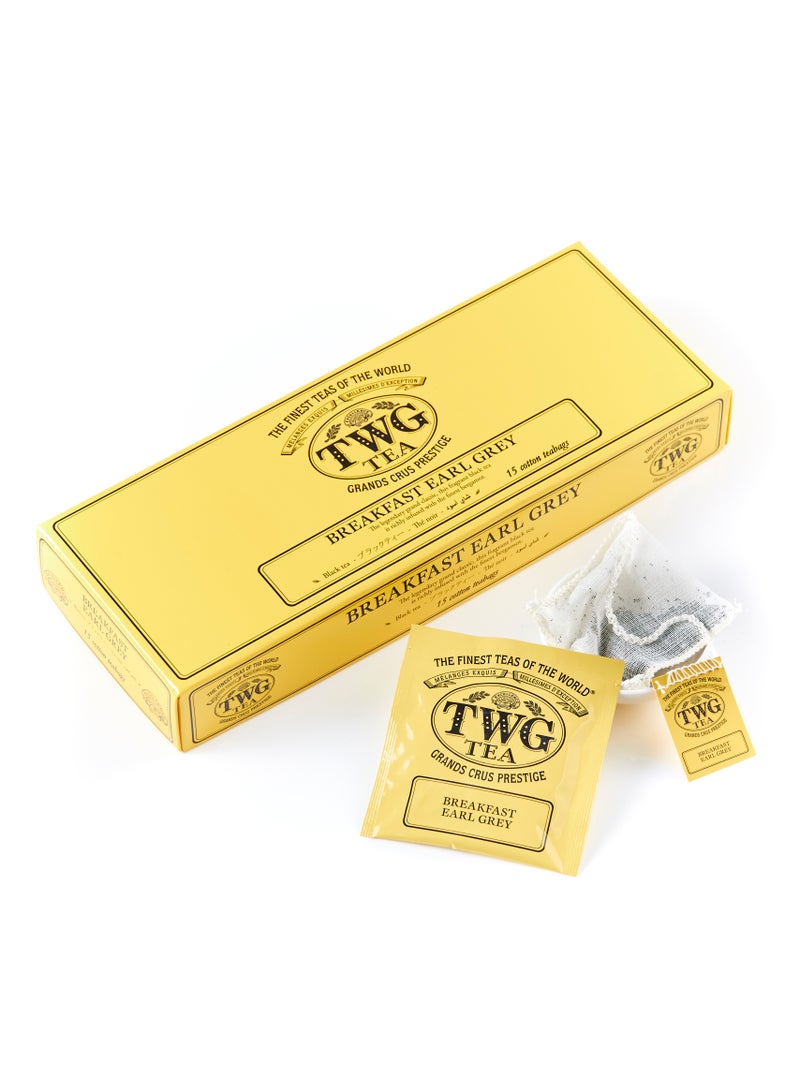TWG Tea | Breakfast Earl Grey | Black Tea | Bergarmot | 15 Hand Sewn Cotton Tea Bags | Gift Set - Image 1