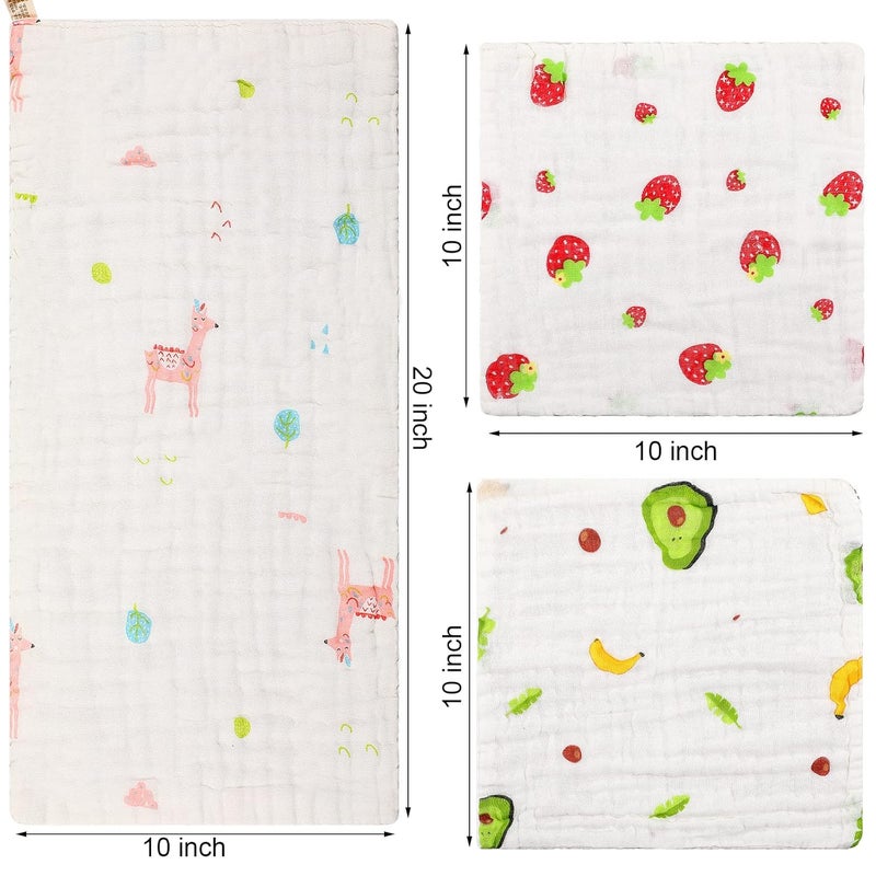 Kenning 20 Pack Muslin Baby Burp Cloths Large 20 x 10 Inches and 10 x 10 Inch Cotton Baby Burp Rags Cute Towel and Washcloths Face Towels 6 Layers Absorbent for Infant Shower 20 Styles - Image 2