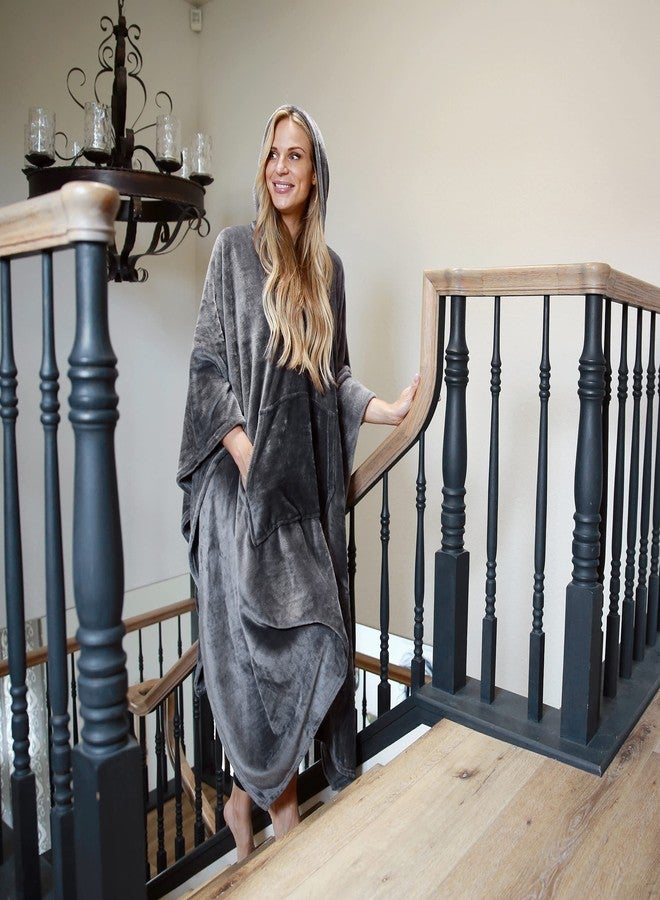 Tirrinia Hooded Poncho Blanket, Fleece Wearable Throw Wrap with Hood and Pocket, Warm Cozy Soft for Adult Women Men Kids, Indoor or Outdoor Grey - Image 4