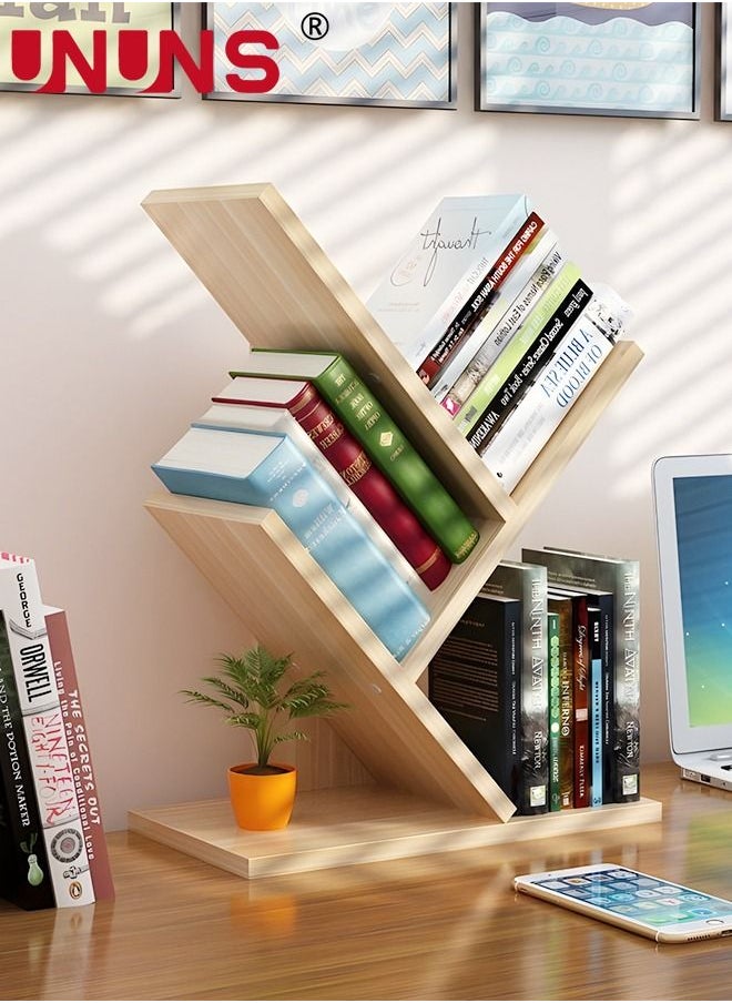 UNUNS - Desktop Bookshelf,3-Shelf Tree Bookshelf Organizer,Floor Standing Bookcase,Wood Bookcase For Office Home School,(31 * 17 * 40.5CM(Light Walnut) - Image 1
